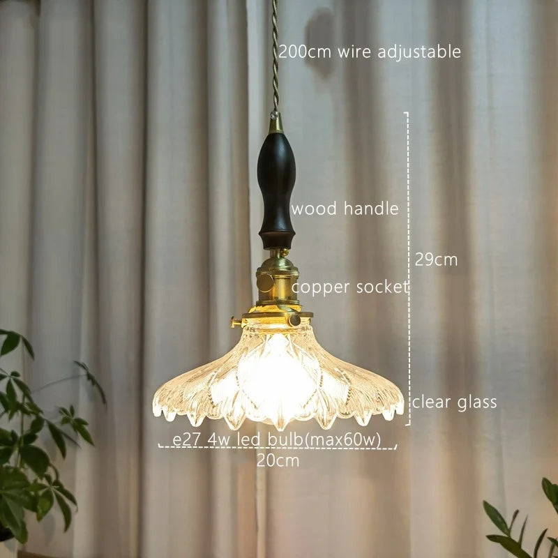 Afralia™ Japanese Style Green Glass LED Pendant Chandelier for Home Decor