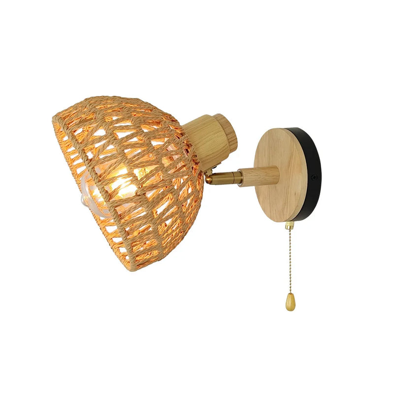 Afralia™ Rattan Zipper Wall Lamp Bedroom Mirror Woven Paper Light