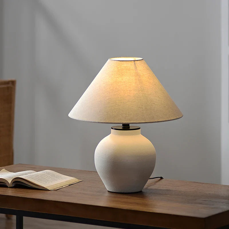 Afralia™ Zen Ceramic Pottery Lamp - New Chinese Style Retro Bedside Table Lamp