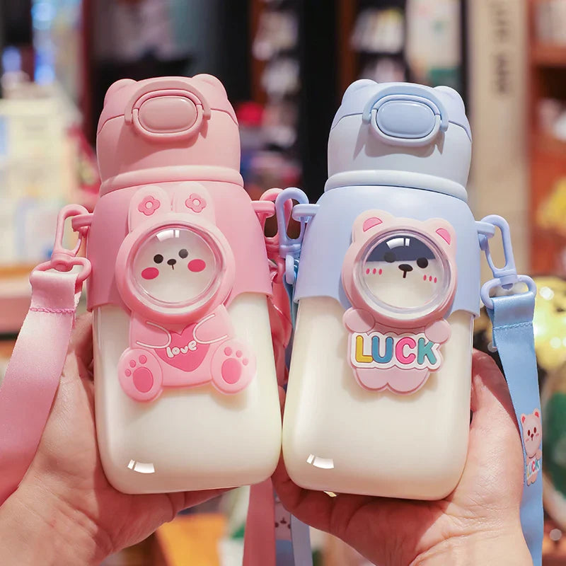 Afralia™ Kids Cute Cartoon Water Cup with Portable Strap - BPA-Free Student Sippy Cup