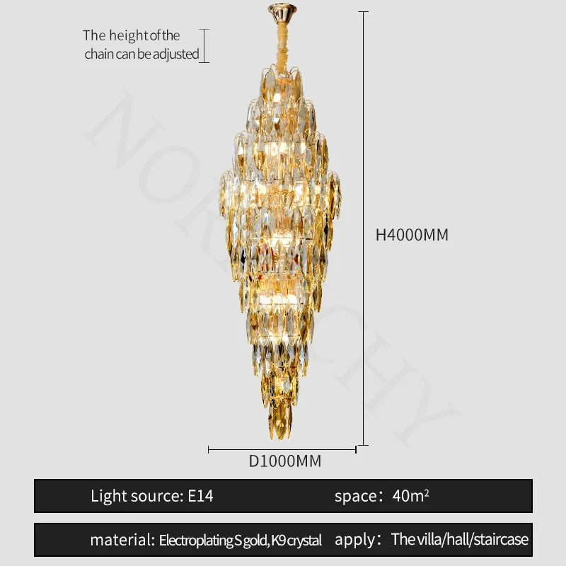 Afralia™ European Crystal Duplex Chandelier for Hotel Lobby Staircase & Villa Living Room