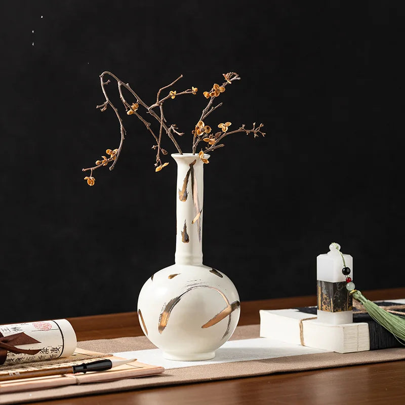 Afralia™ Handmade Porcelain Vase Vintage Ceramic Jar Home Decor Bouquet Flower Arrangement