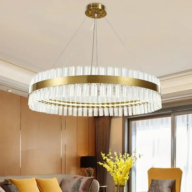 Afralia™ Luxury Gold Round LED Chandelier Contemporary Pendant Light