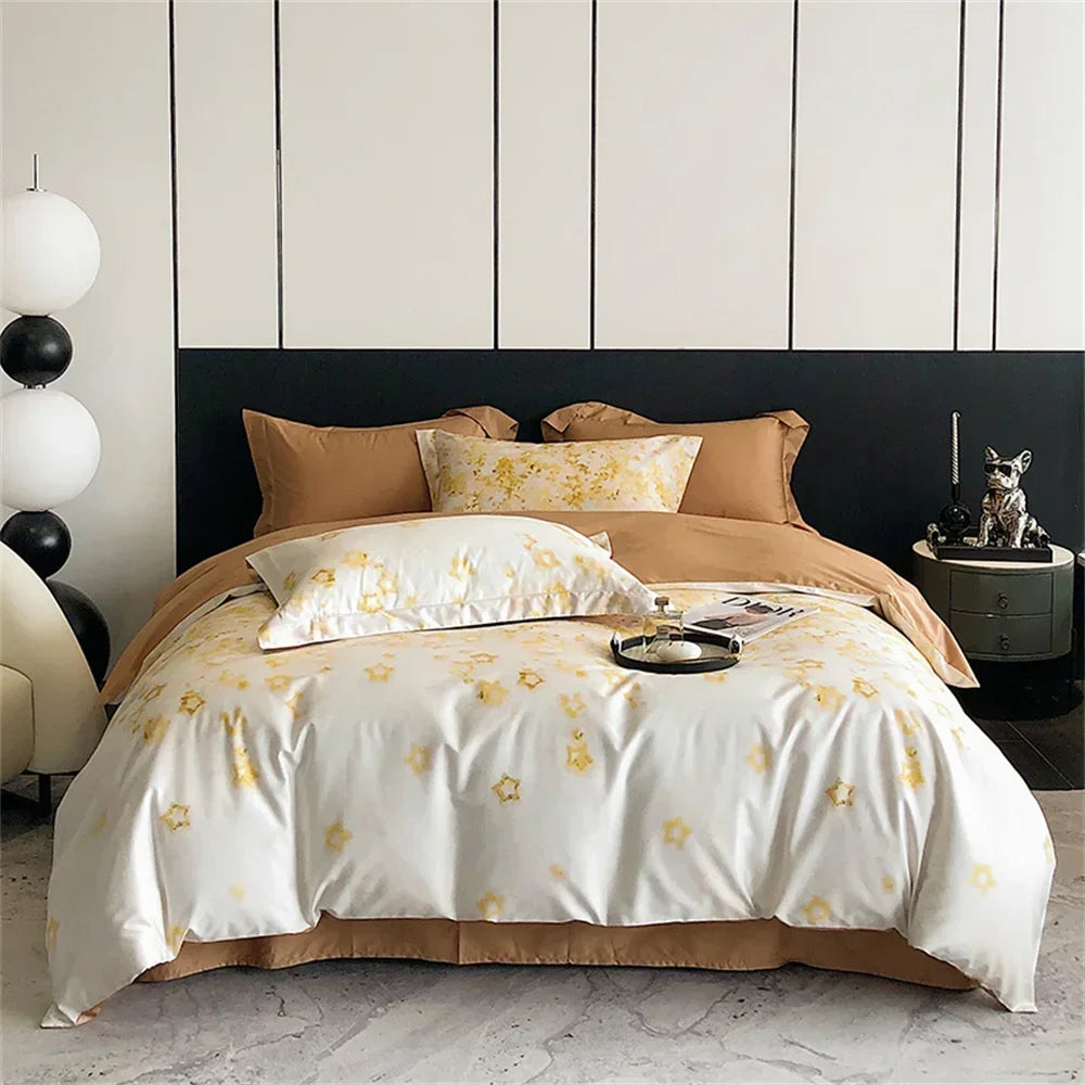 Afralia™ Colorful Egyptian Cotton Bedding Set: Sheet, Pillowcase, Duvet Cover - Queen King Full Size