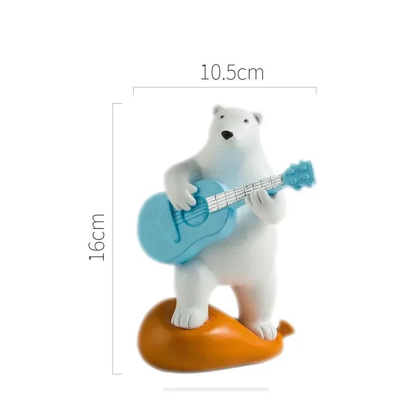 Afralia™ Polar Bears Music Band Figurines Desk Decor Resin Sculpture - Lovely Animal Musicians