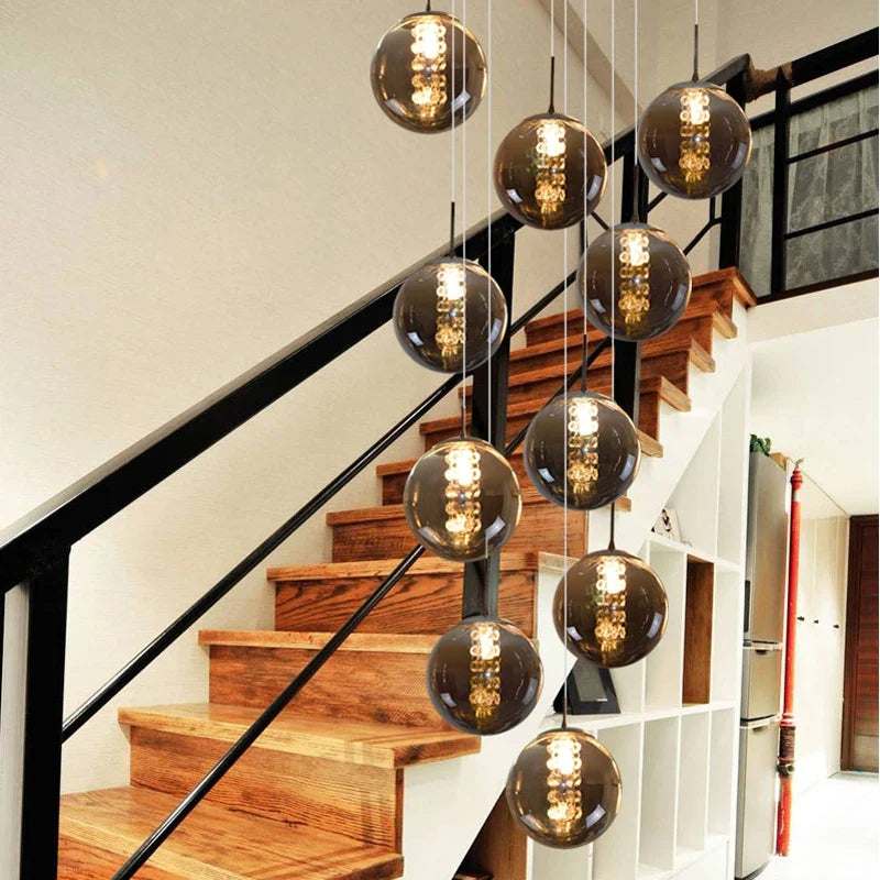 Afralia™ Modern Glass Ball Chandelier Spiral Light for Living Room, Staircase, Hotel, Villa