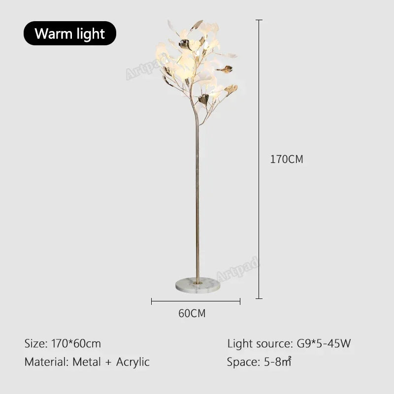 Nordic Sofa Modern Tall Floor Lamp Art Decoration Home Bedroom Decor Ginkgo Leaf Standing Lamp by Afralia™
