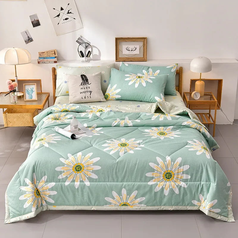 Afralia™ Multi Floral Patchwork Cooling Blanket: Skin-friendly Air-Conditioner Quilt with Washed Cotton