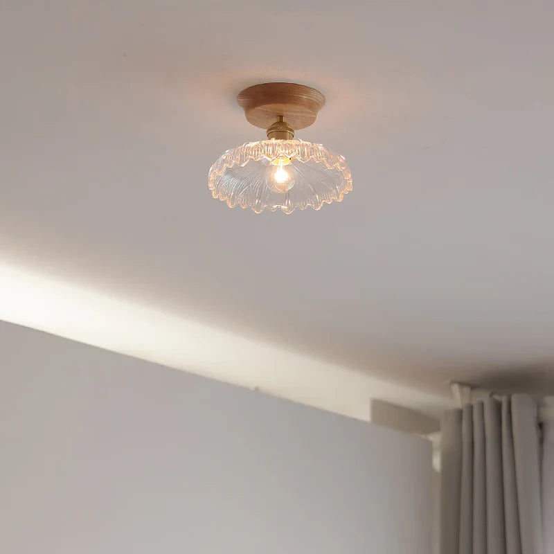 Afralia™ Glass Wood LED Ceiling Light Modern Ceiling Lamp