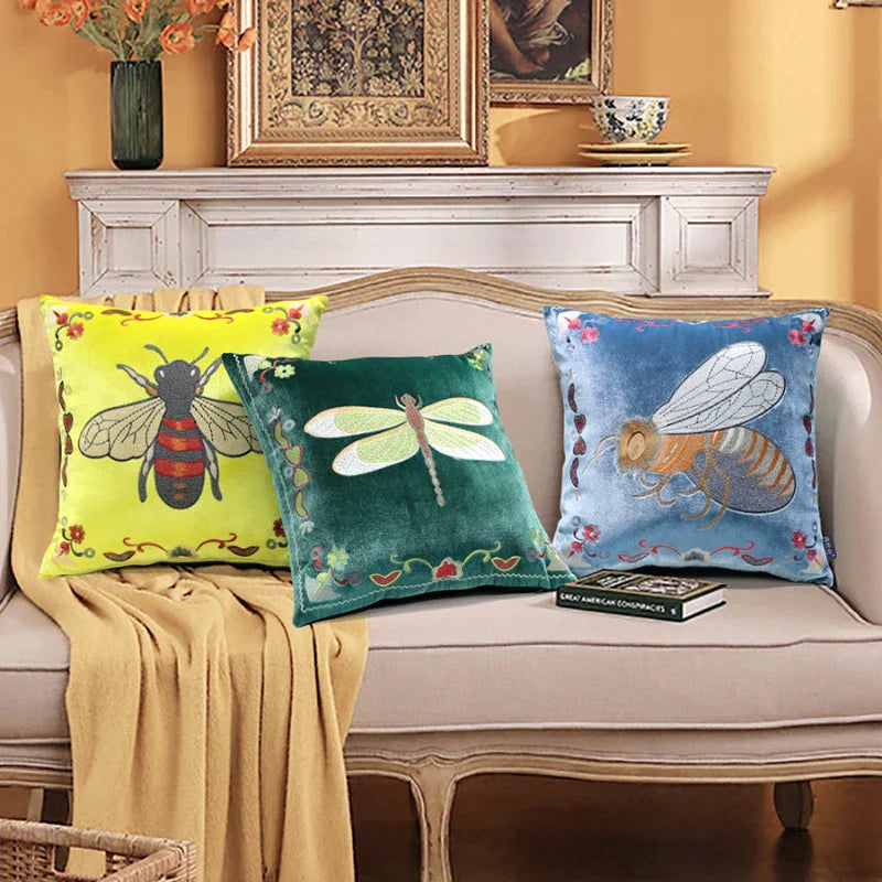 Afralia™ Bee Embroidery Cushion Cover - Exquisite Animal Design for Sofa Decor