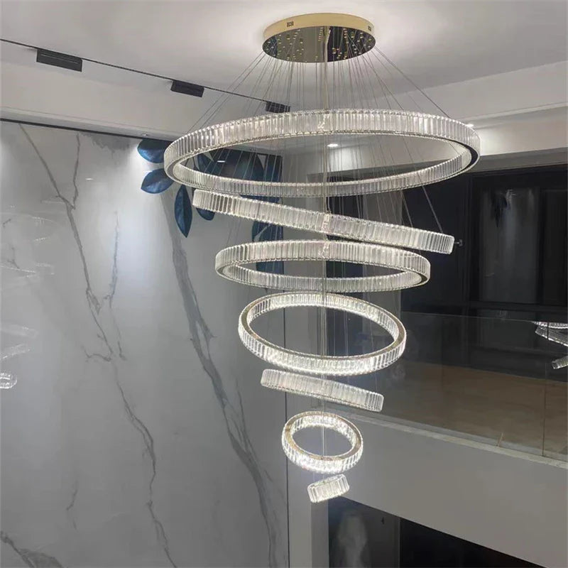 Afralia™ Crystal Chandelier: LED Dimmable Pendant Light for Stairs, LED Luminaria Fixture