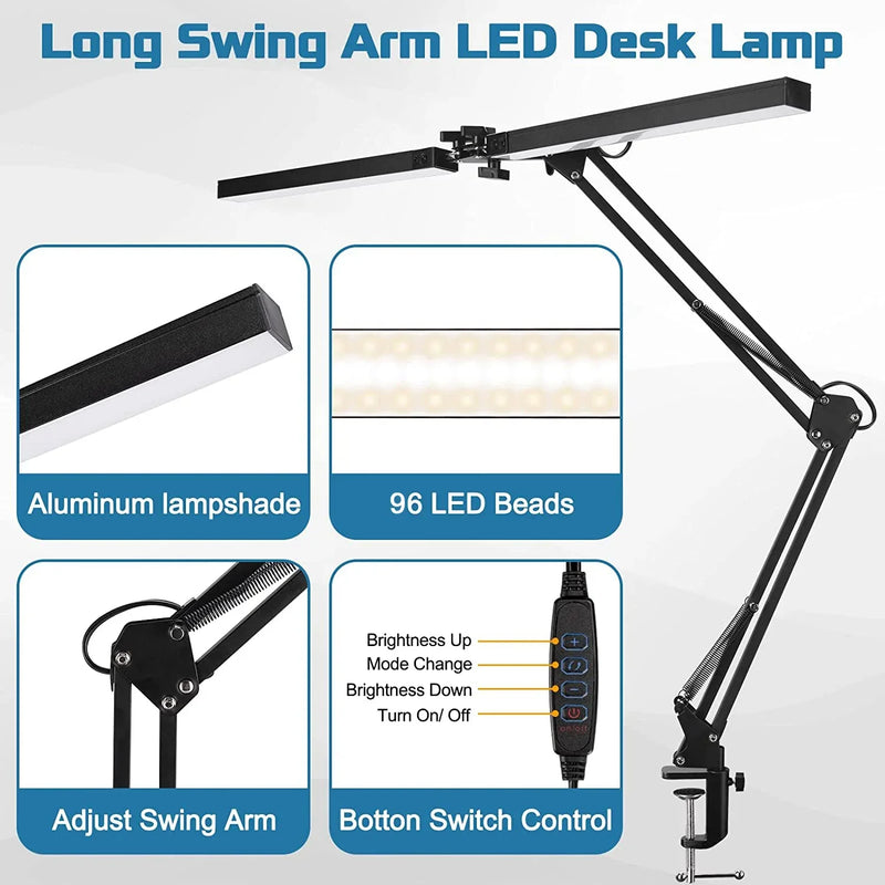 Afralia™ LED Desk Lamp Foldable with Clamp 24W for Office/Study/Working