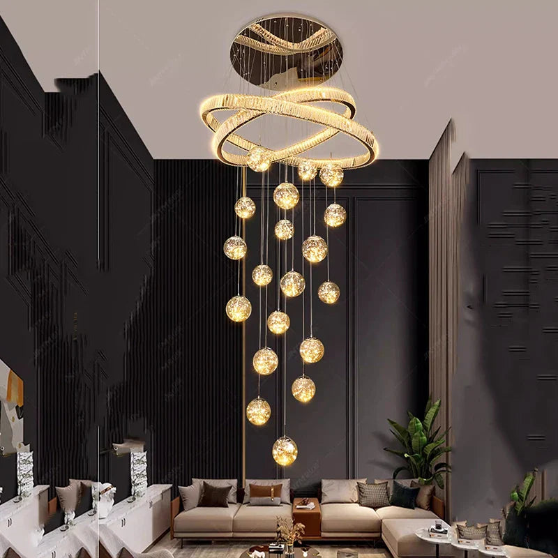 Afralia™ Modern Crystal Chandelier Stair Living Room Pendant Lights Interior Lighting