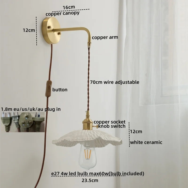 Afralia™ Ceramic Copper LED Wall Lamp with Pull Chain Switch for Modern Style Interiors