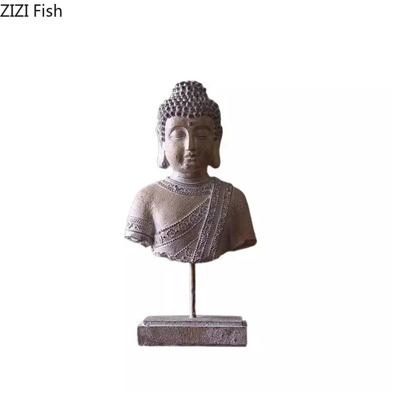 Afralia™ Buddha Head Statue Resin Sculpture Religious Desk Ornament Room Decor
