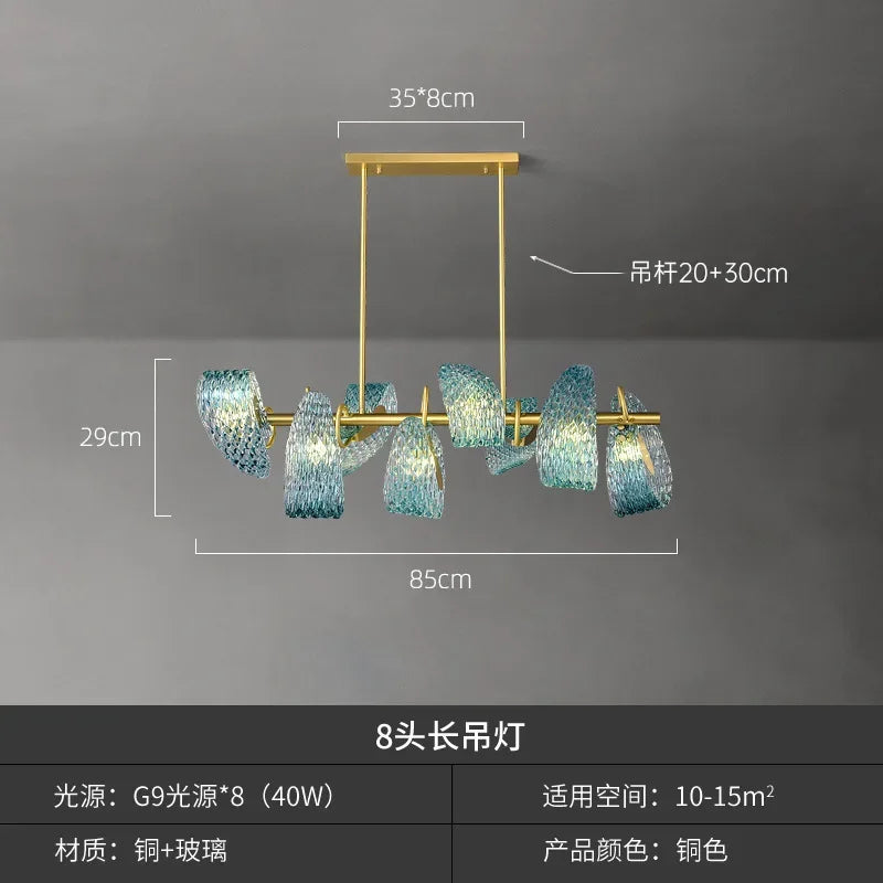 Afralia™ Elegant Blue Copper LED Flower Ceiling Chandelier for Living Dining Bedroom & Salon