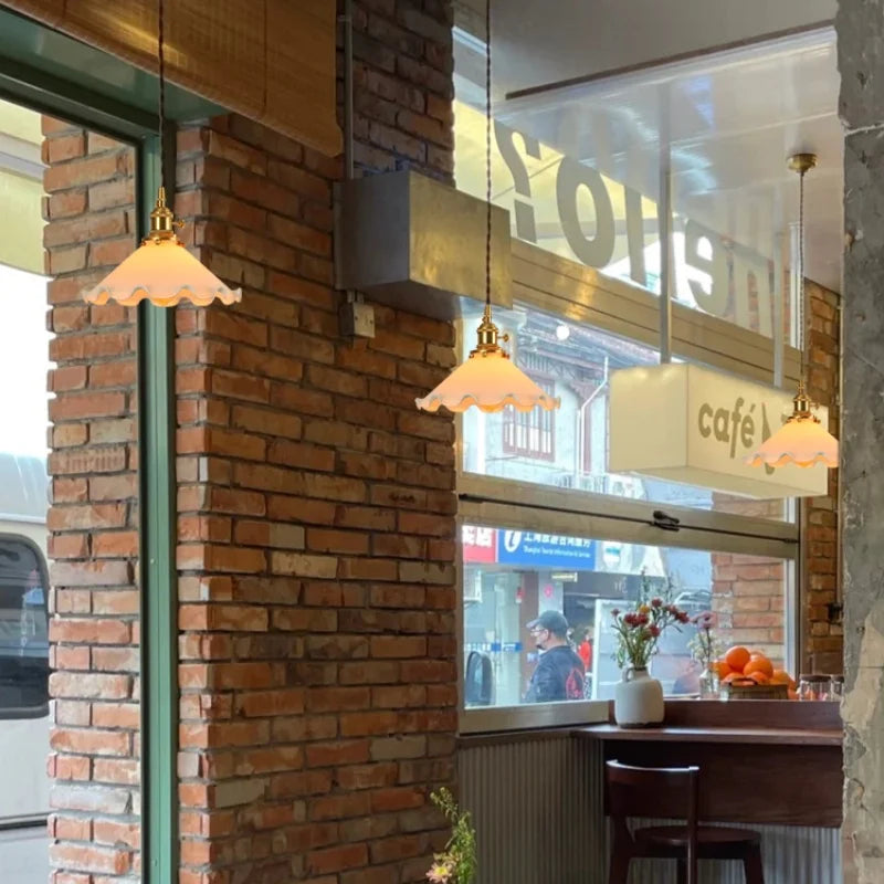 Afralia™ Cream Glass LED Pendant Lamp - Nordic Minimalist Brass Hanging Light