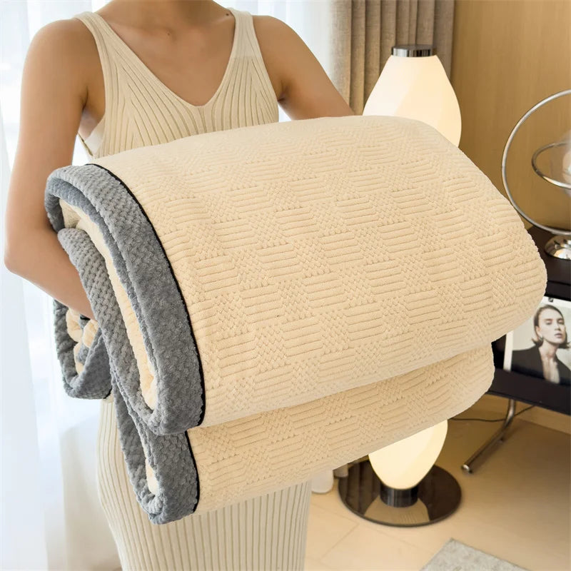 Afralia™ Cozy Carved Velvet Blanket | Warm, Soft & Breathable | Autumn Winter Sofa Bed Throw
