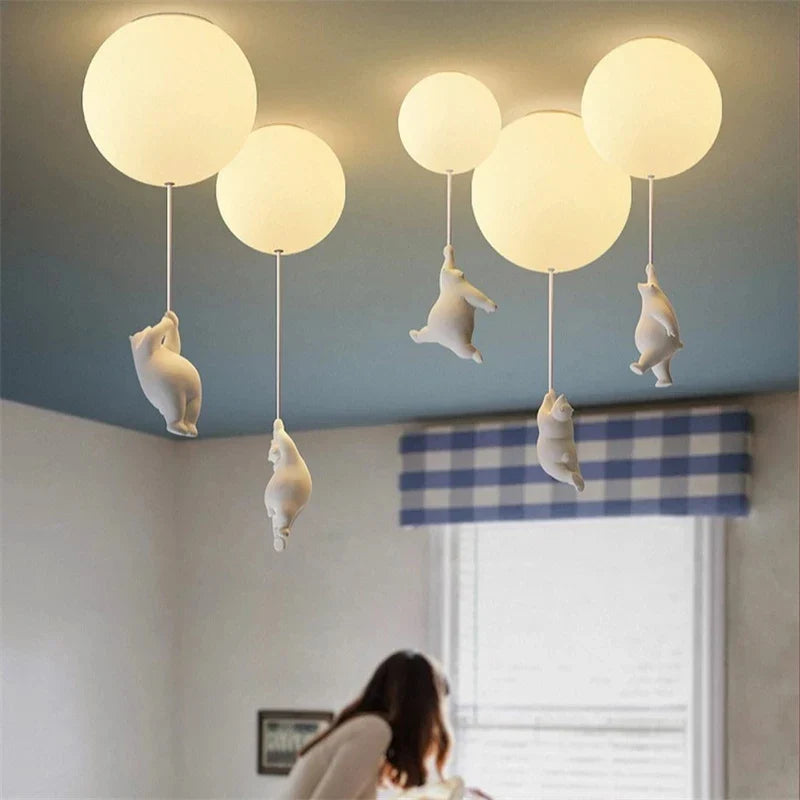 Afralia™ Polar Bear LED Chandelier: Creative Cartoon Lighting for Kids' Rooms