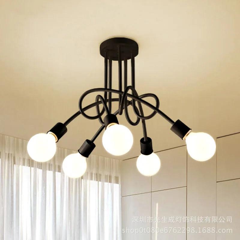 Afralia™ Modern Black & White Wrought Iron LED Chandelier Ceiling Lamp E27 Light