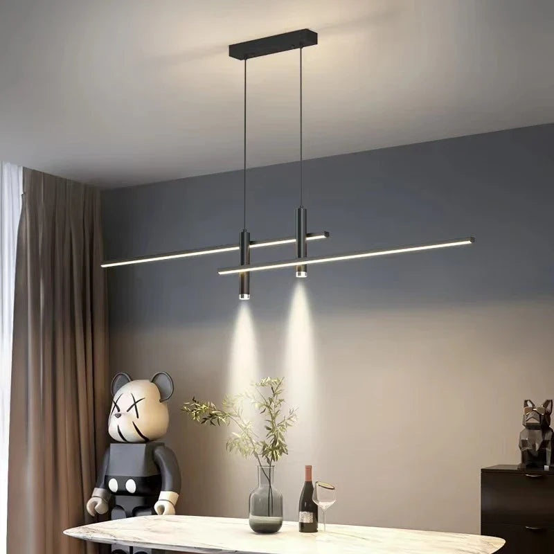 Afralia™ Black/Gold LED Dining Room Island Chandelier: Modern Minimalist Kitchen Hanging Lamp