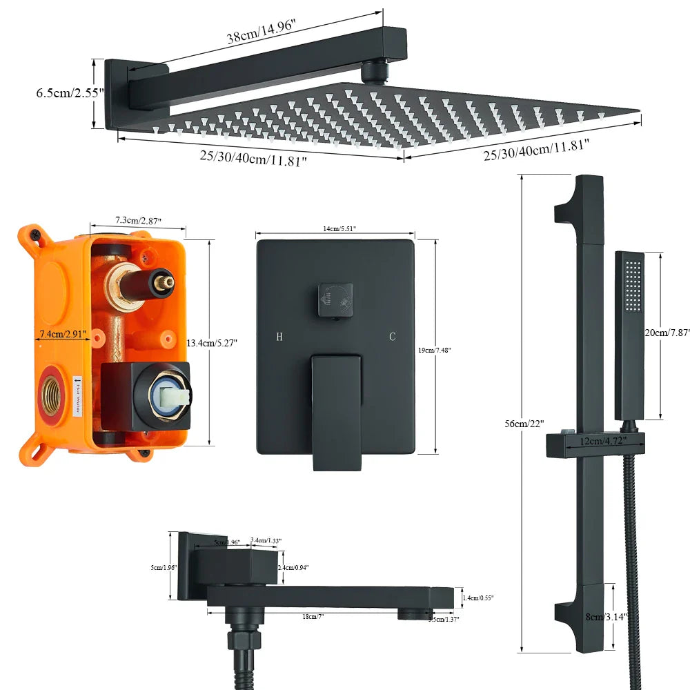 Afralia™ Matte Black Bathroom Shower Faucet Set with Rotating Spout