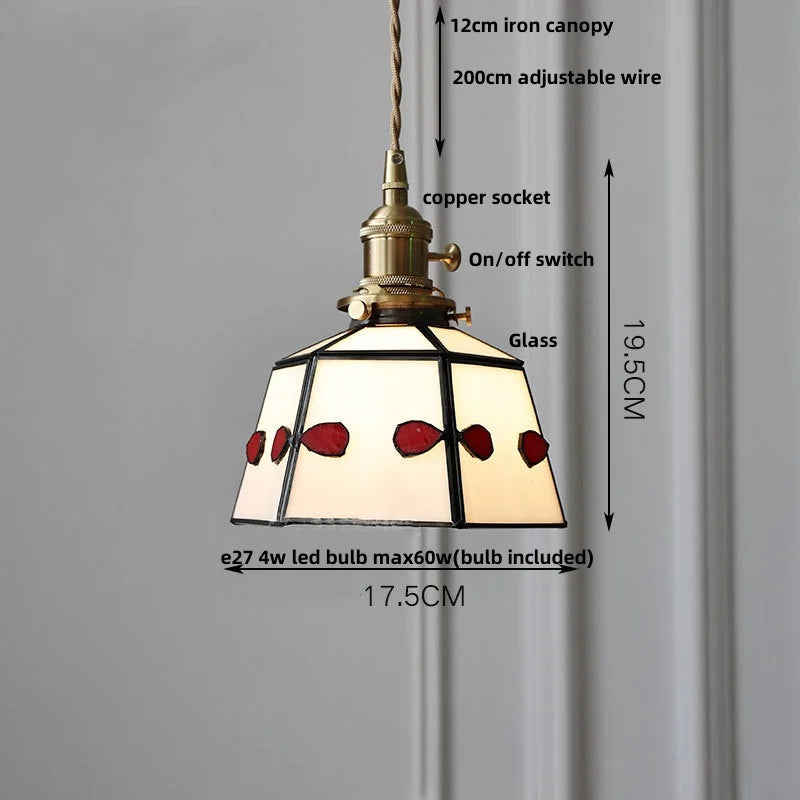 Afralia™ Red Tiffany Glass Knob Switch Pendant Lamp - Nordic Handcrafted LED Hanging Light