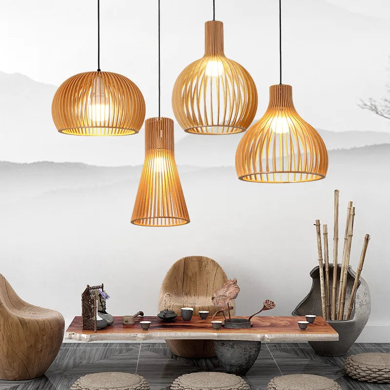 Afralia™ Wooden Birdcage Pendant Lamp: E27 Indoor LED Lighting for Dining Room & Bar