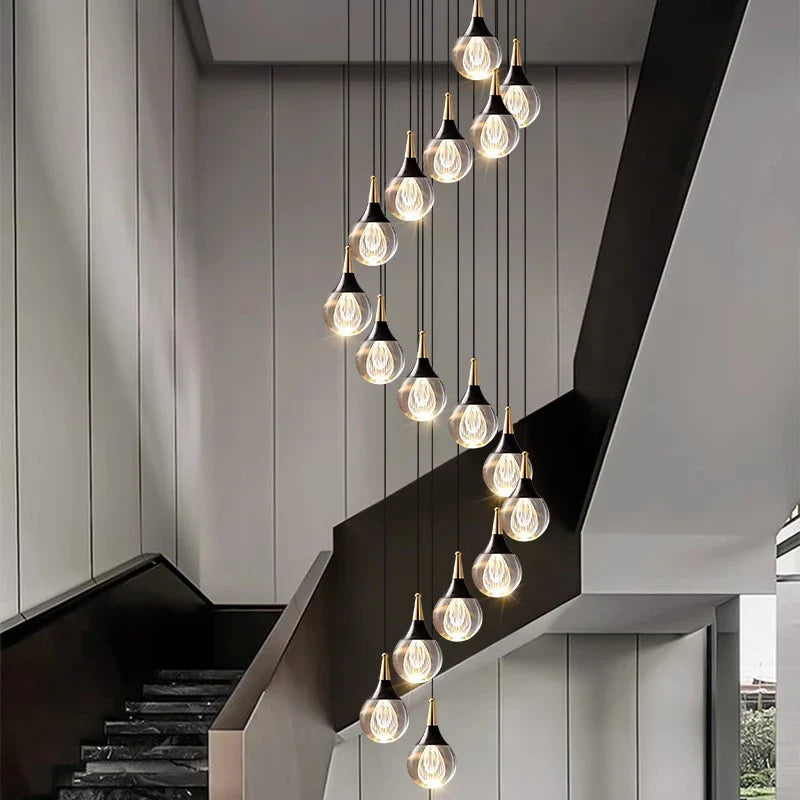 Afralia™ Crystal Chandelier Stair Pendant Lamp Living Room Interior Lighting