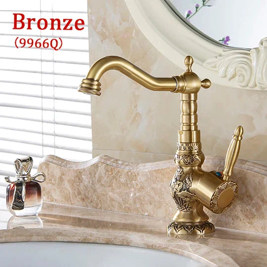 Afralia™ Antique Brass Basin Faucet with Single Handle Hot/Cold Mixer Taps Rotation AL-9966F