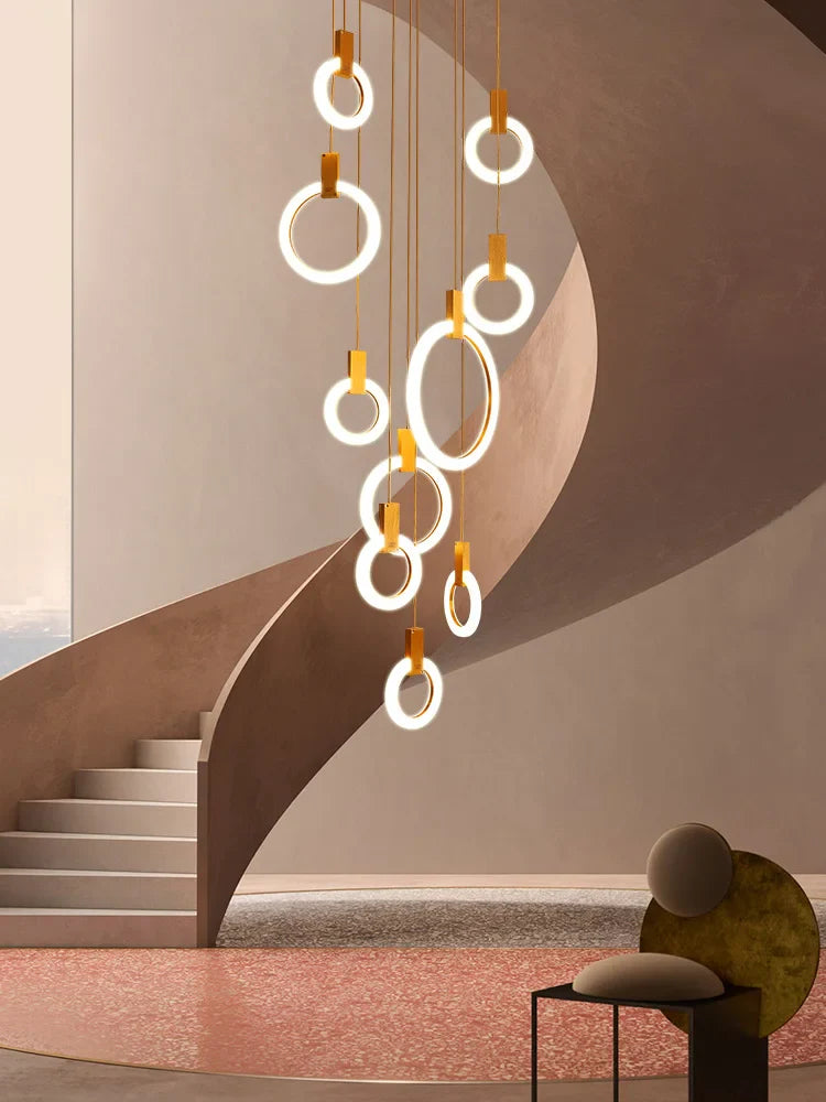 Afralia™ LED Wooden Staircase Chandelier Ceiling Lights - Modern Hanging Pendant Lamps