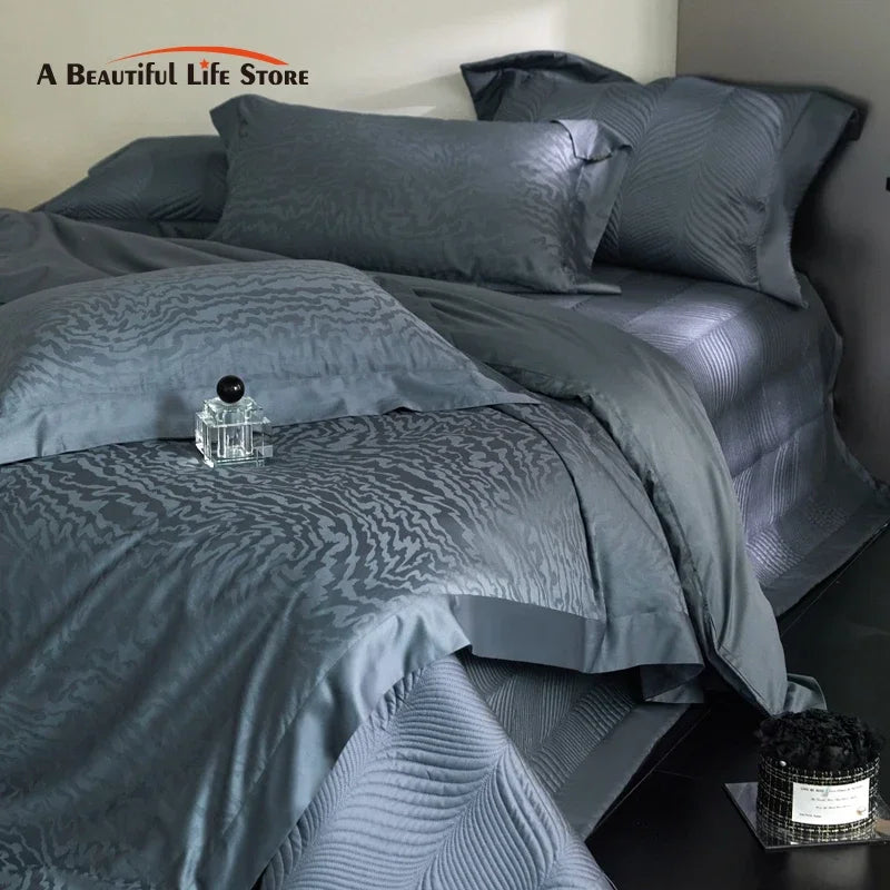 Afralia™ Luxe Egyptian Cotton Jacquard Bedding Set: Duvet, Bedspread, Sheet, Pillowcases