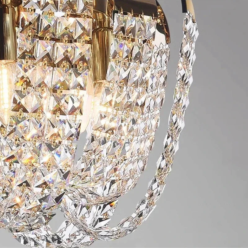 Afralia™ Modern Gold Crystal Chandelier LED Light Fixture Luxury Living Room Decor