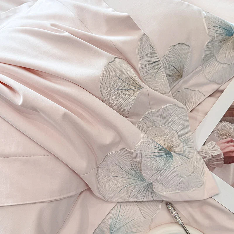 Afralia™ Pink Luxury Flower Embroidery 4-Piece Bedding Set - 1000TC Egyptian Cotton