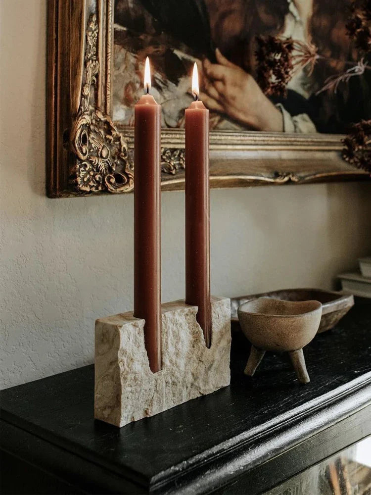 Afralia™ Travertine Stone Candlestick Holder - Elegant Table Centerpiece