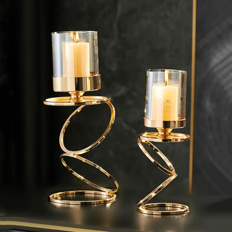 Afralia™ Gold Metal Frame Glass Candle Holder - Wedding Centerpieces & Home Decor