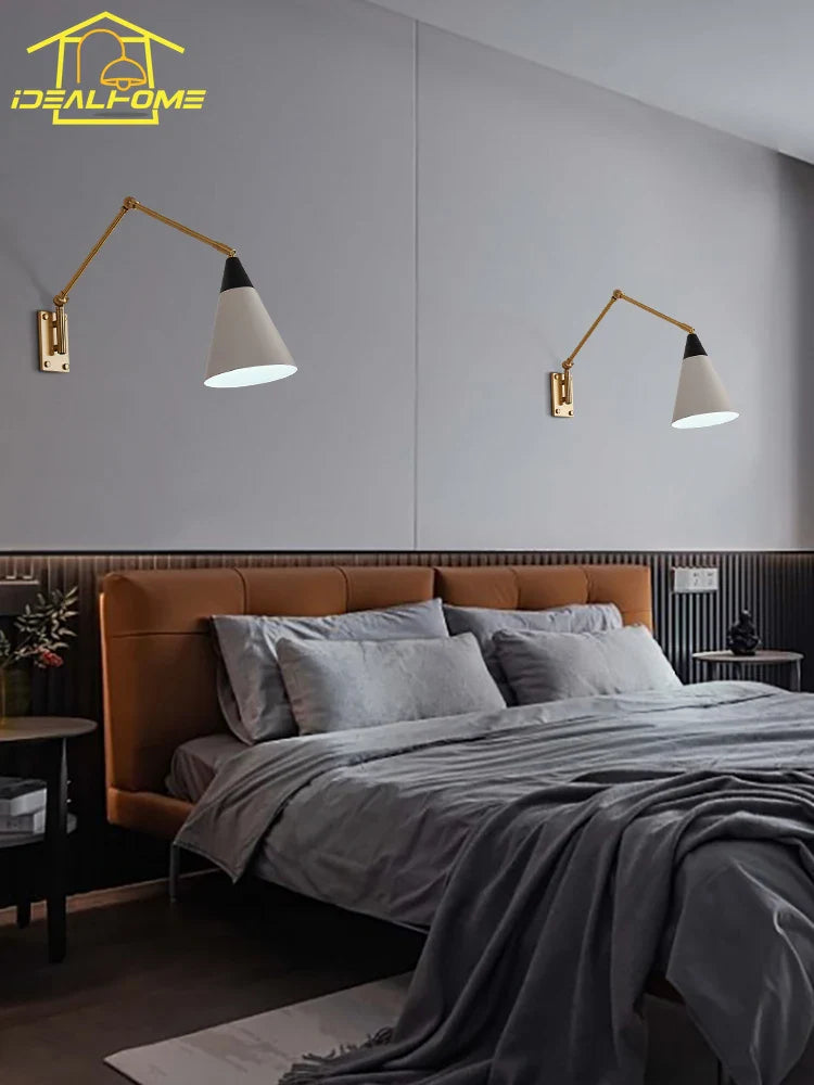 Afralia™ Gold Lustre Copper Swing Arm Wall Lamp LED E27 for Villa Bedroom Study