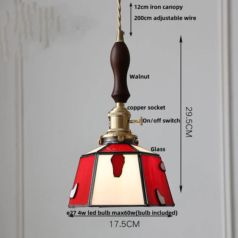 Afralia™ LED Glass & Wood Pendant Lamp Vintage Copper Hanging Lights