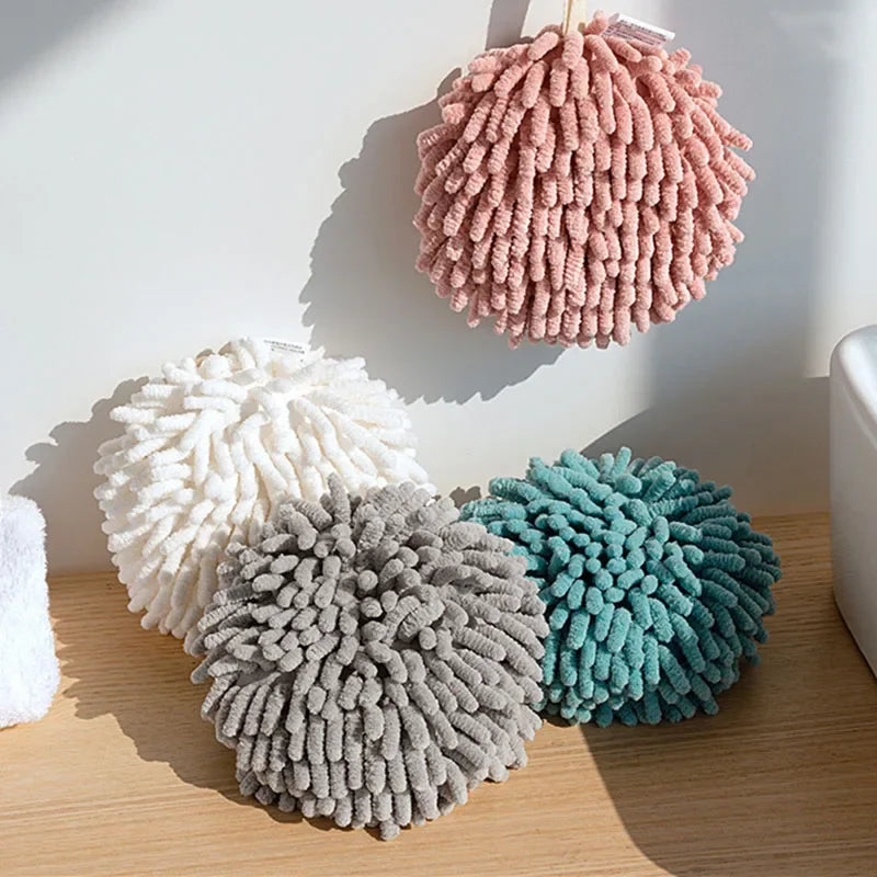 Afralia™ Chenille Microfiber Hand Towel Sponge Ball - Soft, Absorbent, Quick-Dry Kitchen Bathroom Towel