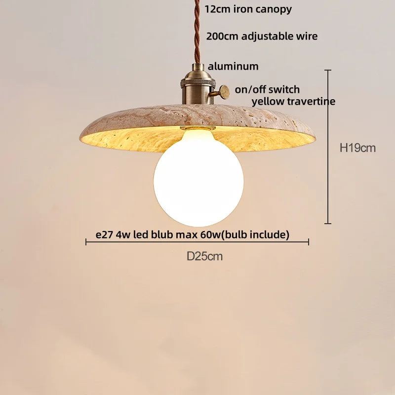 Afralia™ Yellow Travertine LED Pendant Light: Wabi Sabi Dining Room Decor