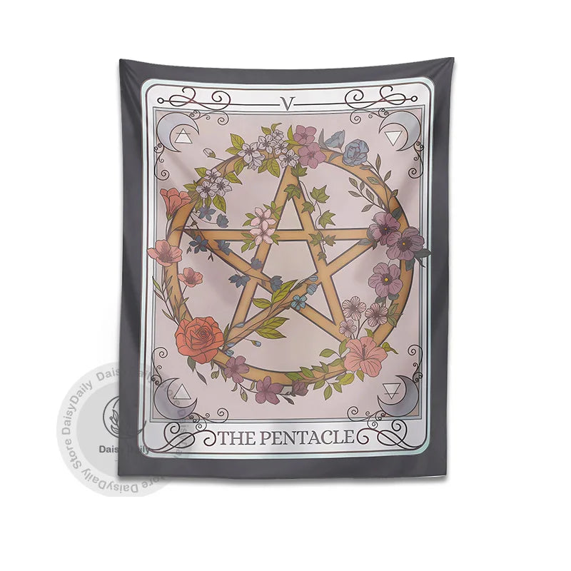 Afralia™ Pentacle Tarot Tapestry: Witchy Forestcore Botanical Magic for Home Decor