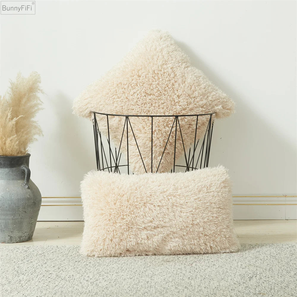 Afralia™ Plush Wool Throw Pillow Cover Nordic Solid Decor for Sofa Bed Home