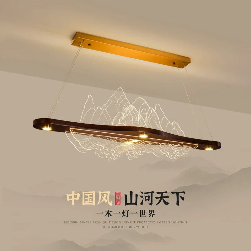Afralia™ Chinese Style Wood Art Chandelier for Modern Zen Atmosphere