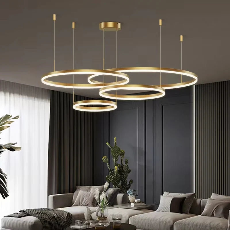 Afralia™ Gold Ring Pendant Lights Circle Acrylic LED Ceiling Lamp