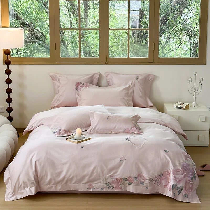 Afralia™ French Flowers Embroidery Luxury Bedding Set in 1000TC Egyptian Cotton