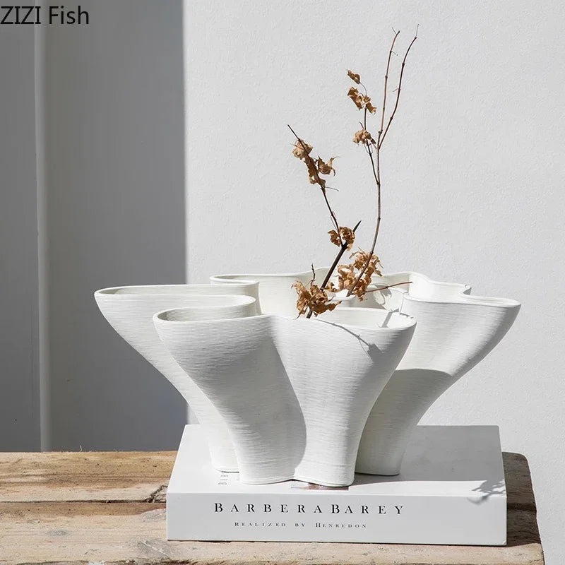 Afralia™ Ceramic Floral Edge Vase - Desk Decoration Flowers and Artificial Arrangement