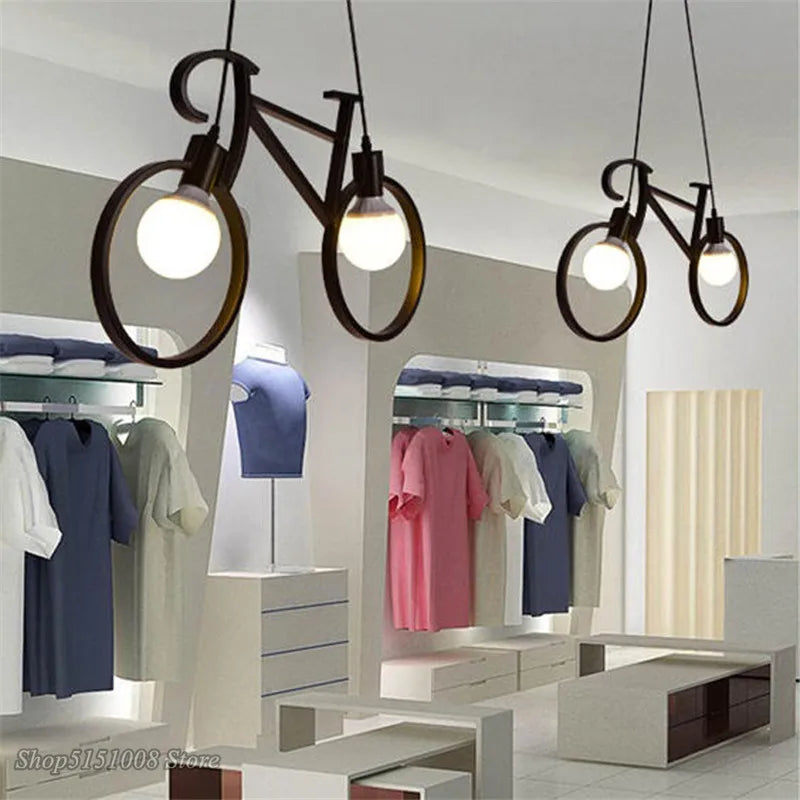 Afralia™ Industrial Bicycle Pendant Light for Living Room, Restaurant, and Bar