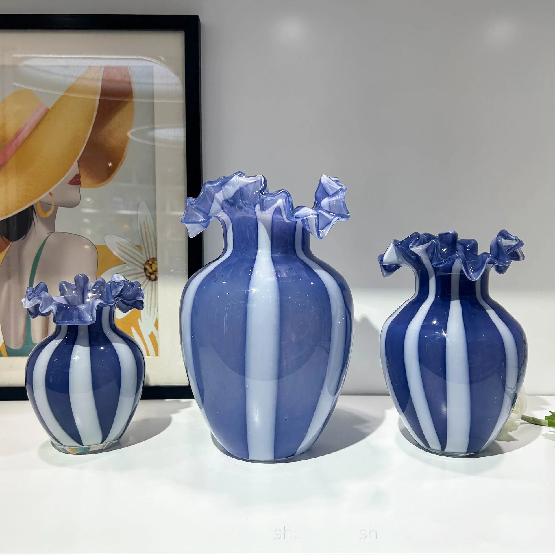 Afralia™ Striped Glass Vase Wavy Edge Flower Pot Terrarium Room Decoration