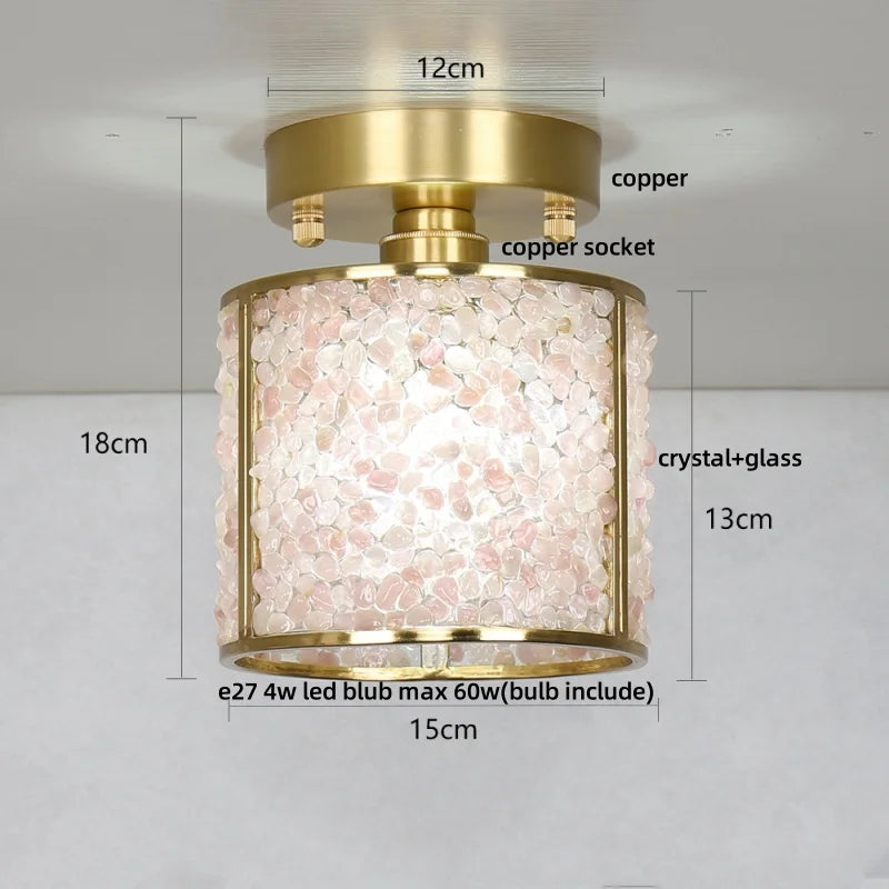 Afralia™ Handcrafted Glass Crystal Copper Ceiling Light Fixture for Dining Bedroom Kitchen