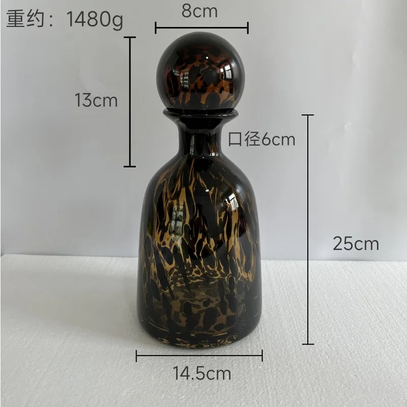 Afralia™ Leopard Print Glass Vase with Lid, Colorful Terrarium Home Decoration